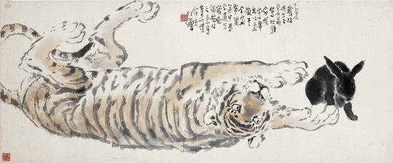 《虎与兔》1942年 纸本国画 尺寸：64cmx1095cm