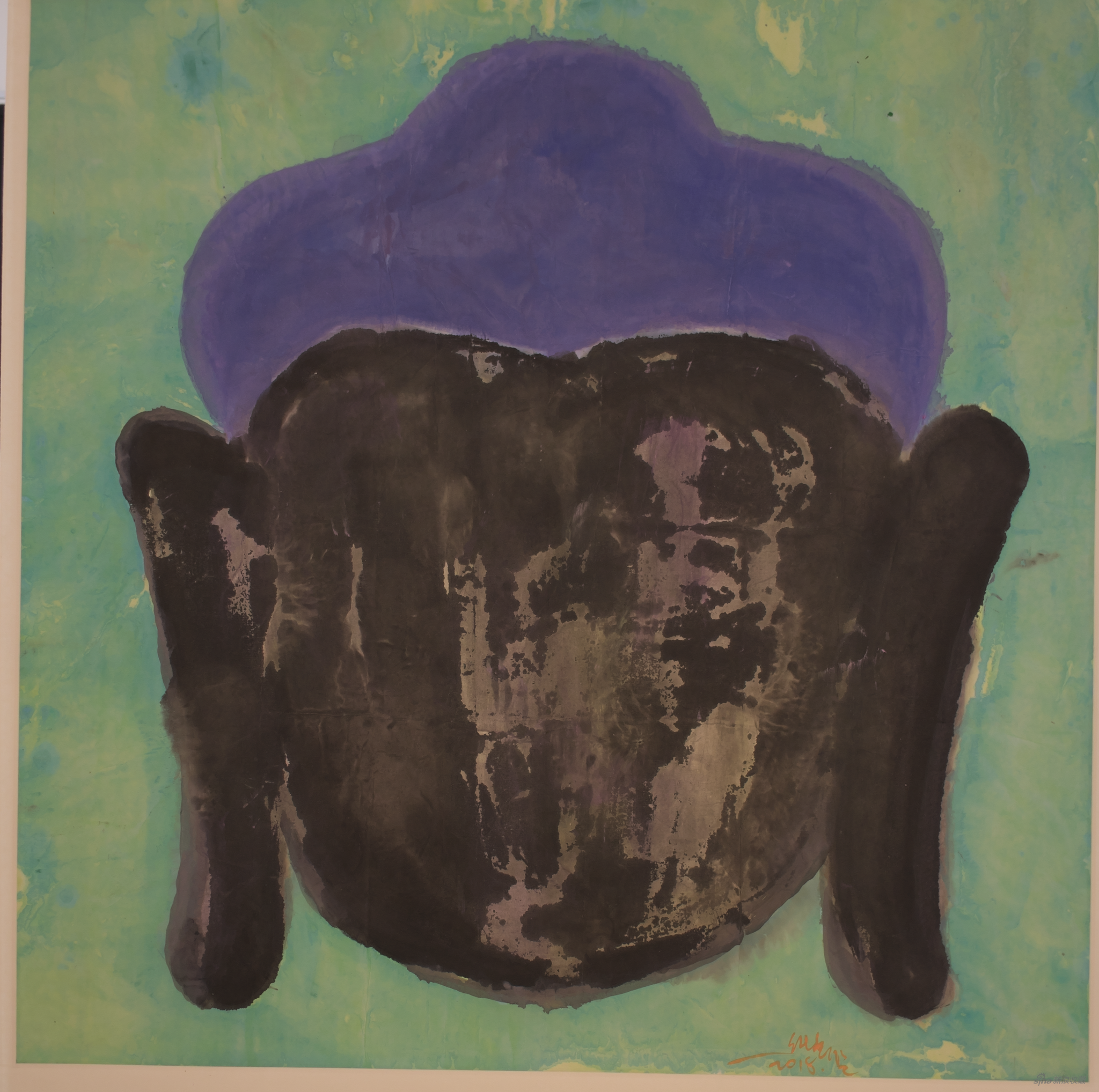 王纯杰，绿色上的黑与蓝，宣纸丙烯，122×122cm ，2017年
