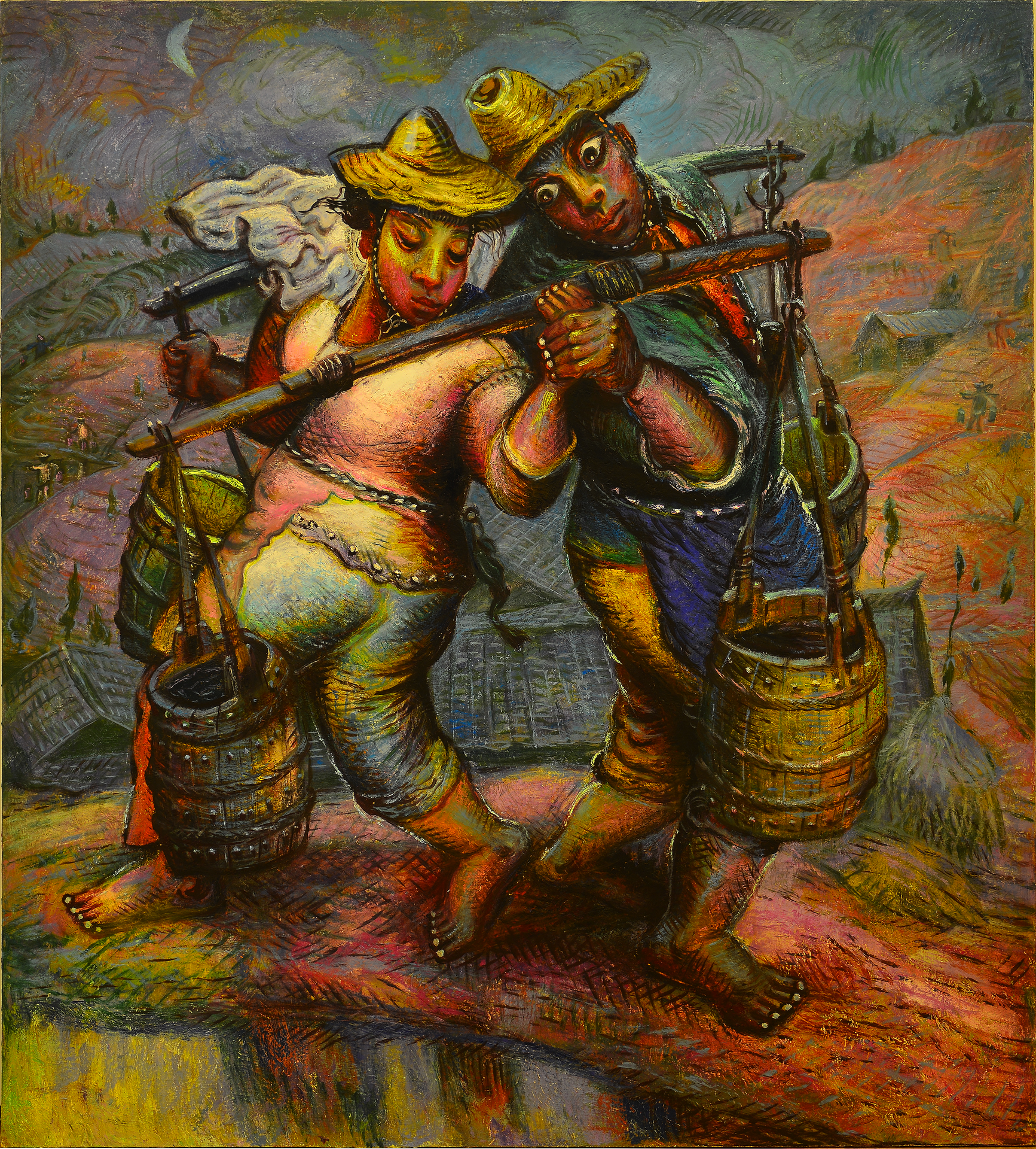 《故乡组画-接力》，布面油画，200 × 180 cm，2007。 当代唐人艺术中心供图