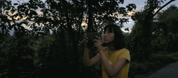 冉冉在用手机拍摄