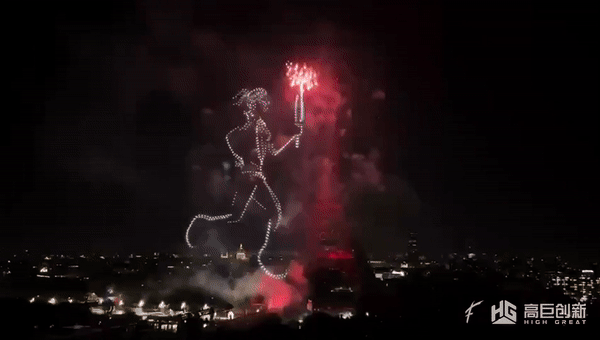 ▲高巨创新的1100架无人机编队在巴黎上空演出（图源：高巨创新）