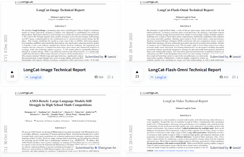 美团在 Hugging Face 上的论文页面