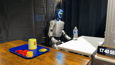 图 5 Ψ₀ 展示的真机任务，转身倒水、擦碗、叠碗