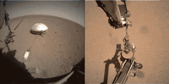 　ICC相机和IDC相机分别拍摄的移动过程，支撑结构底座的痕迹清晰可见 |  NASA/JPL-Caltech