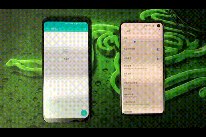 黑鲨游戏手机（左）和三星S10（右）