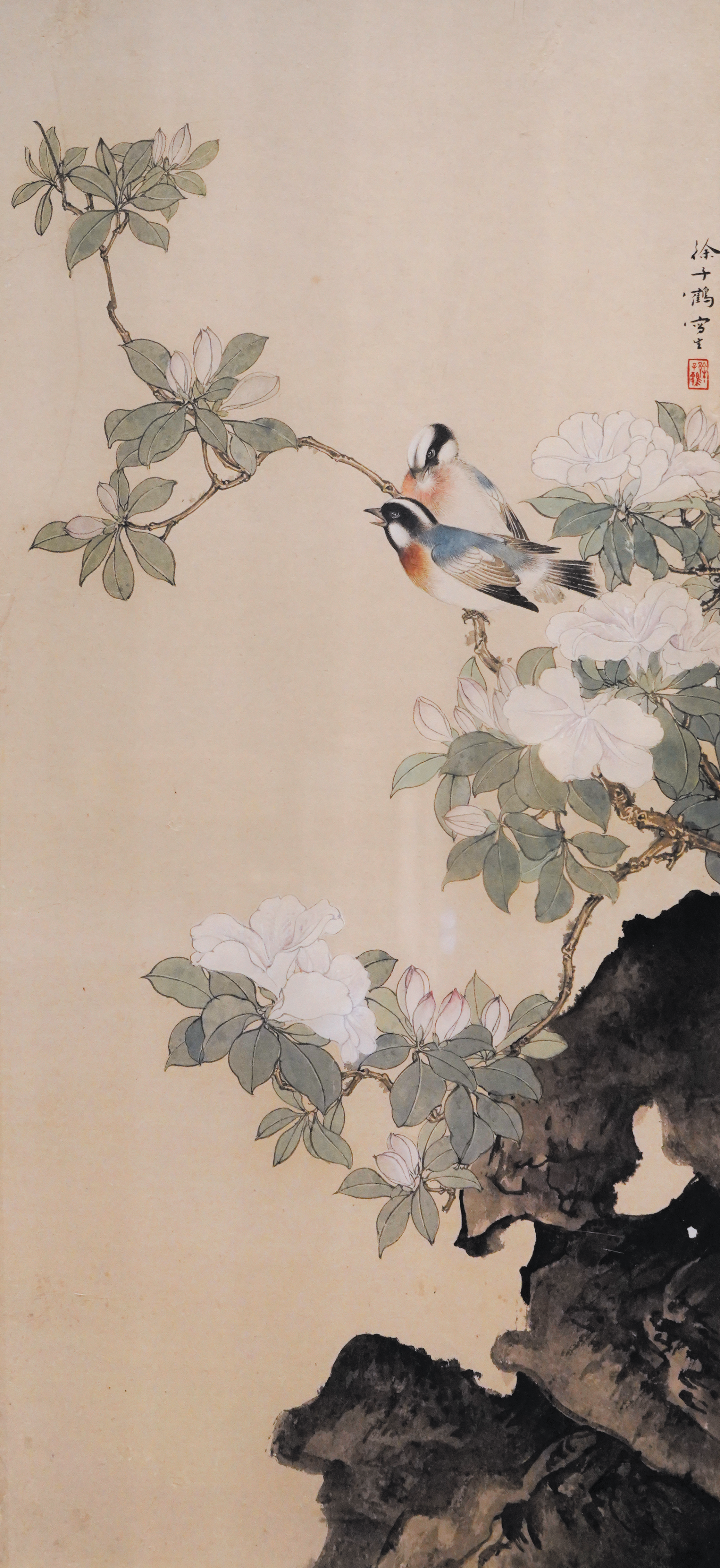 《春日双禽图》 徐子鹤 &nbsp;104.5cm×52.3cm &nbsp;安徽省美术馆藏