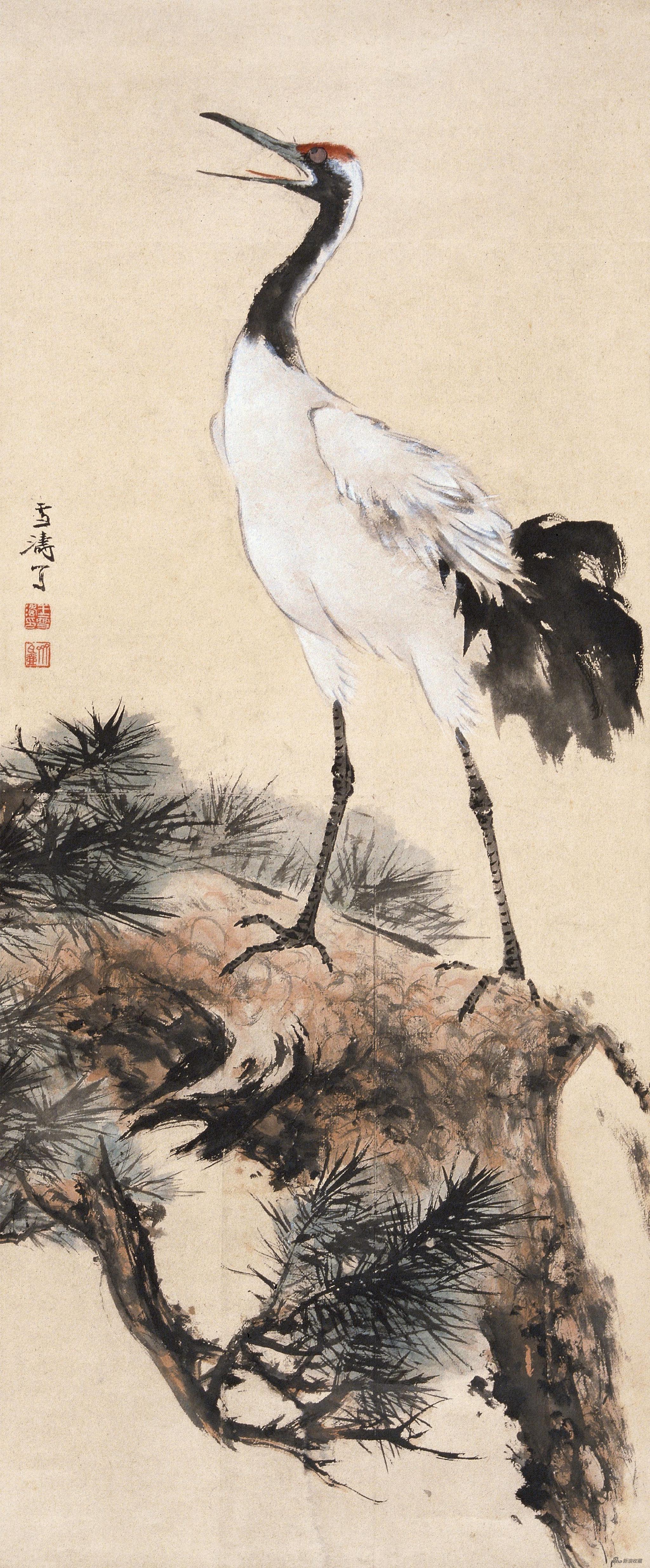 高歌图 王雪涛 135cm×56cm 纸本设色 1956年 北京画院藏