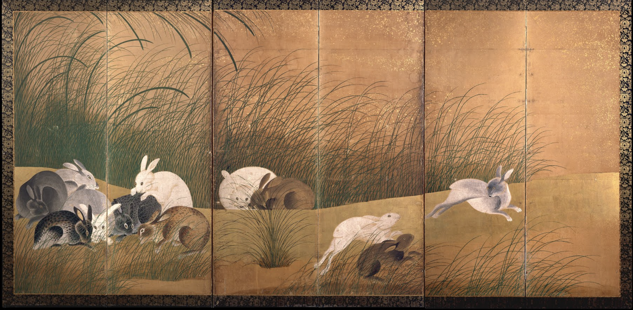 佚名,《兔秋草六折屏风》,1600/1799年 153.7×331.3cm,大英博物馆藏