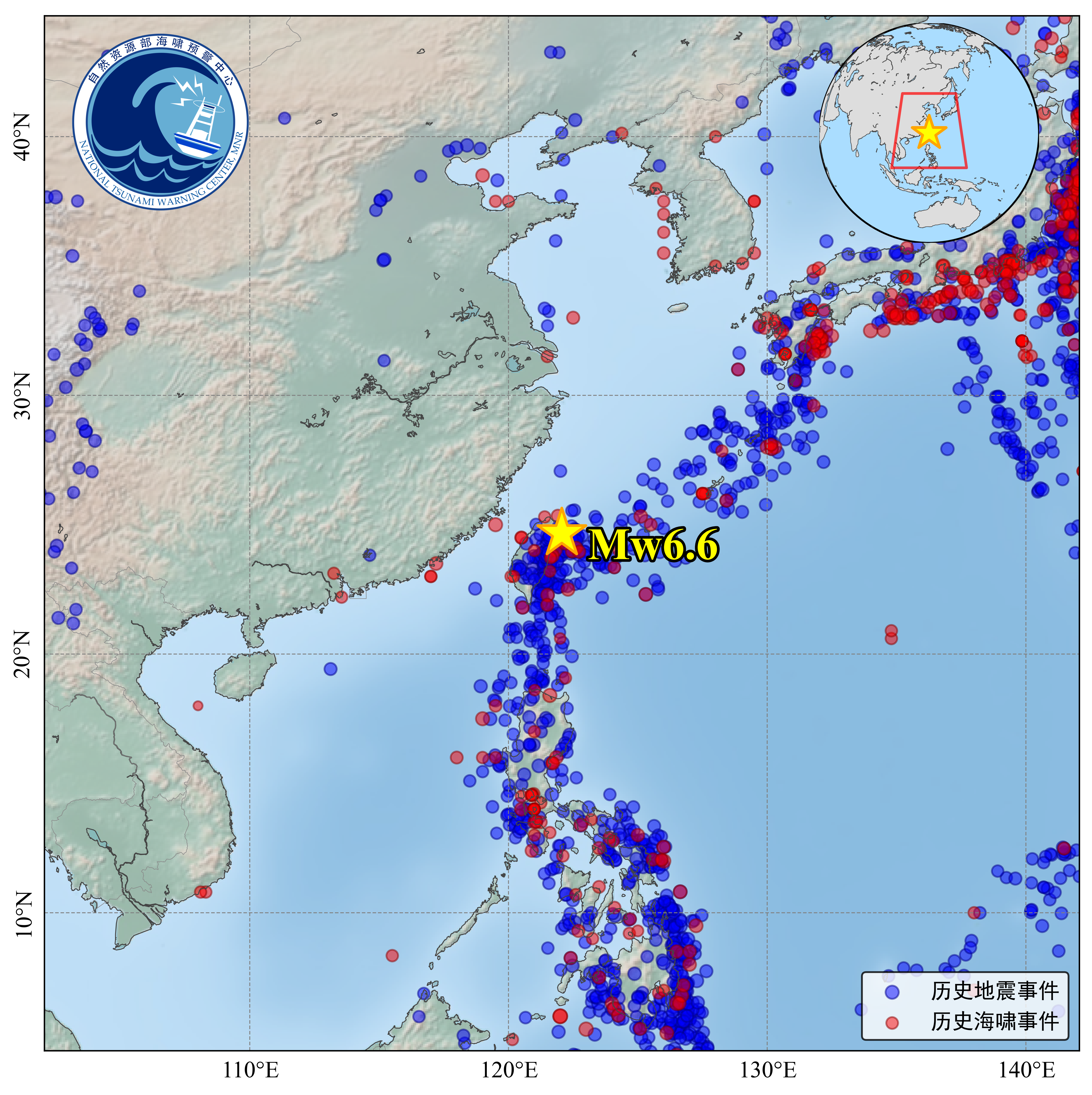 历史地震、海啸事件分布图。自然资源部海啸预警中心供图