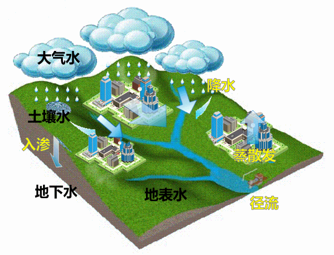 在居民小区,在公建片区,在道路,在建筑物屋顶等区域,采用诸如雨水花园