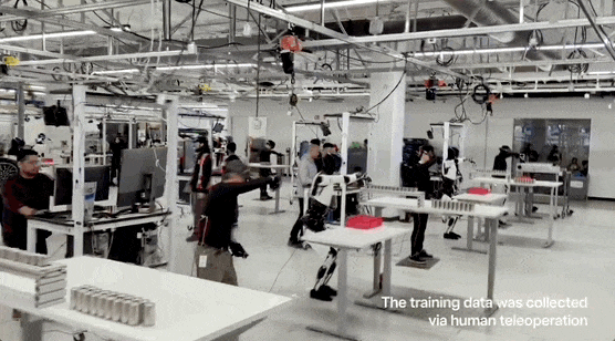 工程师依靠动作捕捉设备训练 Optimus。来源：特斯拉